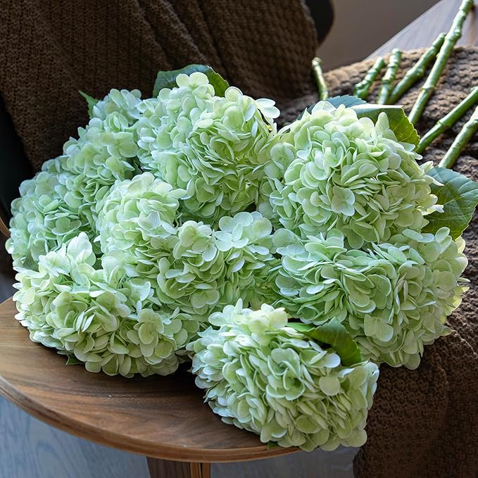 DUYONE 3PCS 22 inch Lifelike Artificial Hydrangea Large Flowers Artificial Flowers Dry Flowers Outdoor Wedding Christmas Office Family Party Living Room Table Decoration (Light Green)
