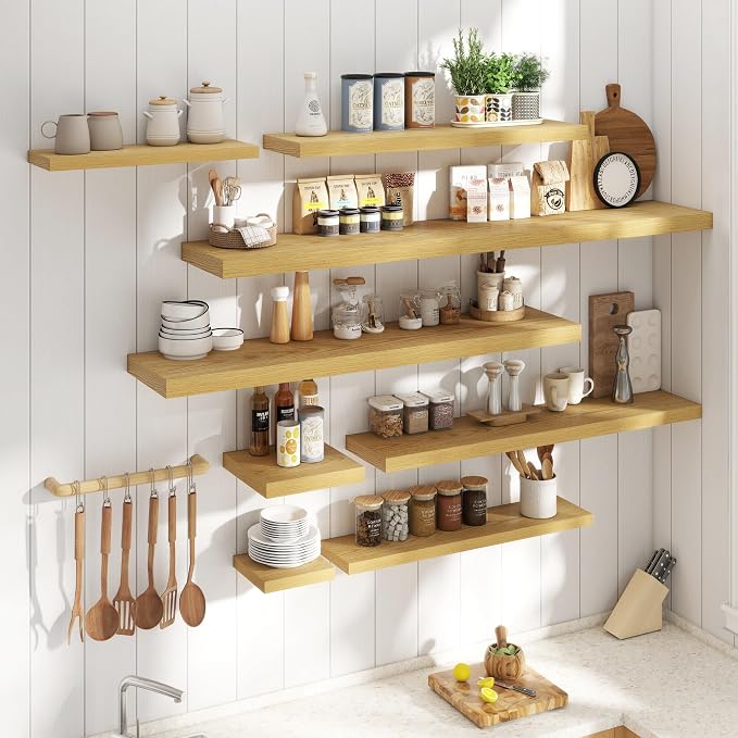 40 Inch Floating Shelves for Wall with Invisible Brackets Set of 2, 9"D Engineered Wood Wall Shelves with Wood Grain for Living Room, Bedroom, Bathroom, Kitchen Decor and Storage, Oak Finish