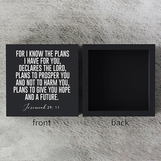 Christian Decor Wood Sign Desk Decor Rustic Motivational Bible Verse Jeremiah 29:11 Black Wooden Box Sign for Home Office Living Room Church Kitchen Bedroom Table Shelf Religious Gifts