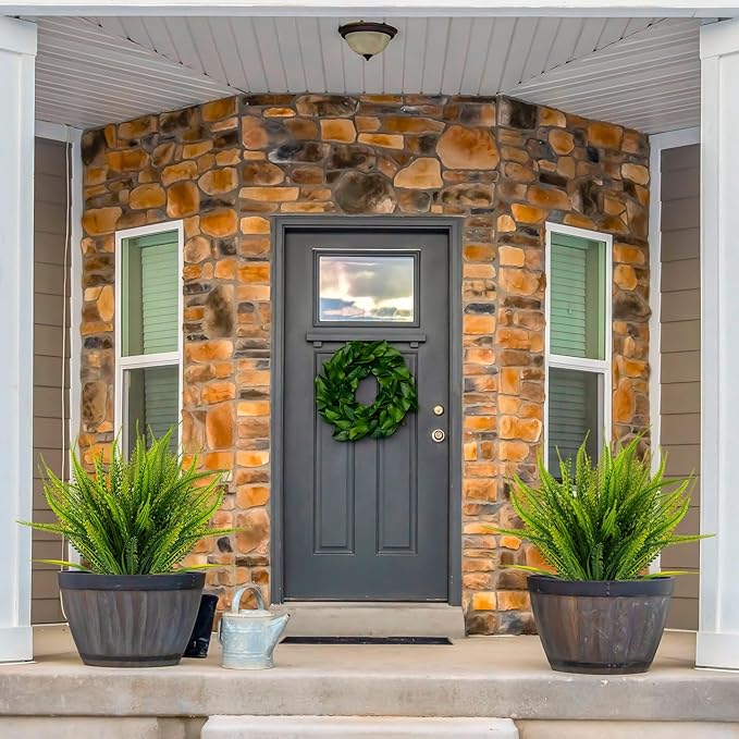ZEOSTARO 12 Bundles Artificial Plants Outdoor Fake Boston Fern Greenery with Flowers Faux UV Resistant Shrubs Garden Patio Porch Window Box Farmhouse Hanging Decor(Green)