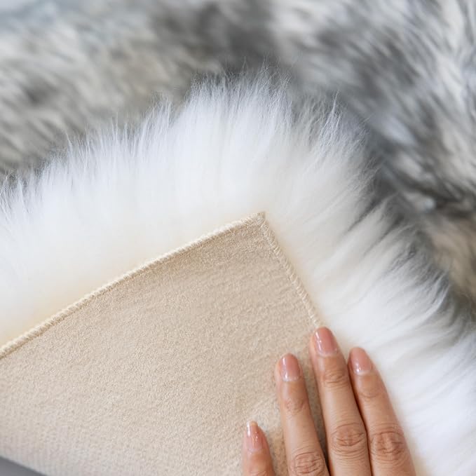 Sheepskin Chair Cushion Non-Slip Back Square Genuine Fur Chair Cover Silky Natural Wool Seat Cushion Pad Soft Area Rugs Carpet for Home Office Restaurant Chair 18x18 Inch (Silver Grey, Pack of 4)
