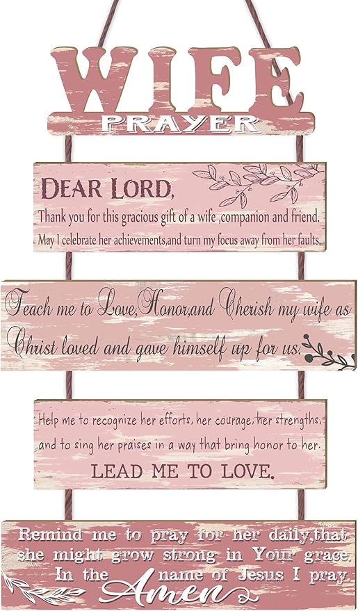 Wife Prayer Rustic Wall Sign with 5pcs Panels in Soft Pink - Christian Religious Farmhouse Hallway Family Decor - Thank You Plaque Gifts for Women Couples