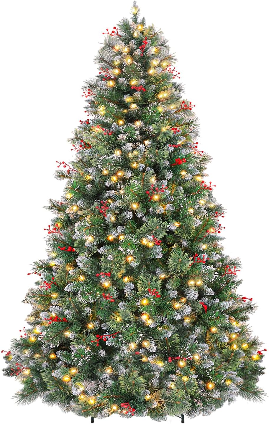 Hykolity 6 ft Prelit Artificial Christmas Tree, Frosted Christmas Tree with 250 Warm White Lights, 956 PVC Branch Tips, Metal Stand and Hinged Branches