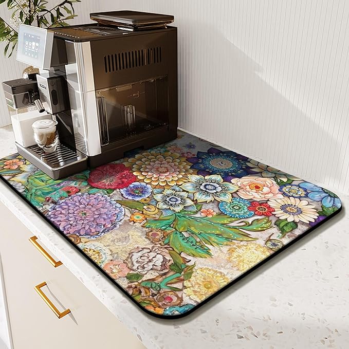 Fun Coffee Mat 19inx12in,Coffee Bar Mat for Countertops,Absorbent Hide Stain Anti-Slip Coffee Bar Accessories Fit Under Coffee Machine Mat,dish Drying Mats for Kitchen
