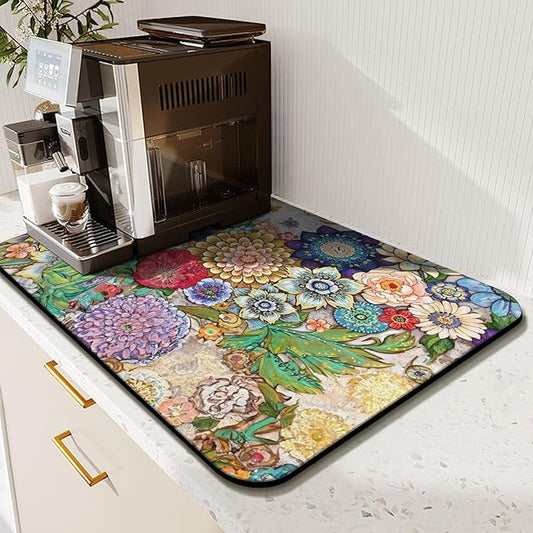 Fun Coffee Mat 19inx12in,Coffee Bar Mat for Countertops,Absorbent Hide Stain Anti-Slip Coffee Bar Accessories Fit Under Coffee Machine Mat,dish Drying Mats for Kitchen