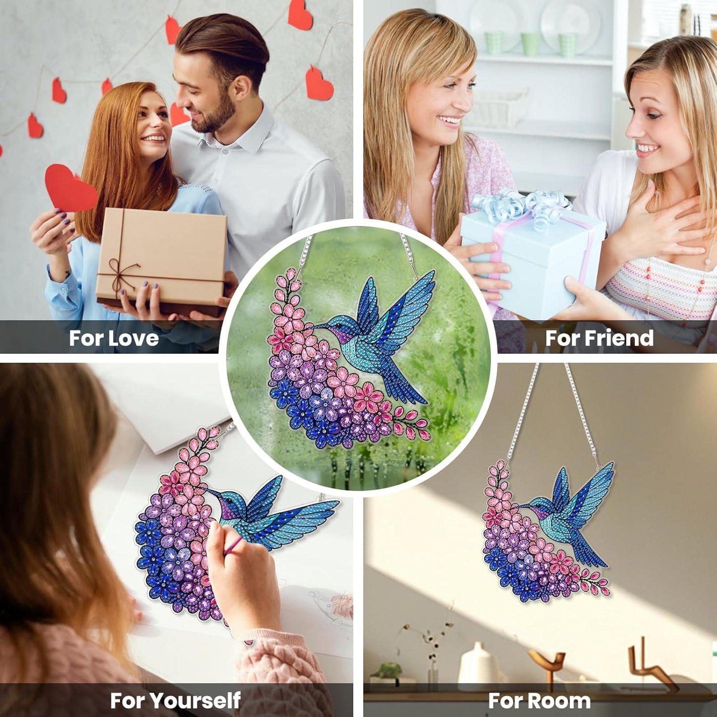EOBROMD Diamond Hanging Art Kits for Adults, Bird Diamond Art Painting Suncatcher, DIY Special Shaped Rhinestone Kits for Adults, Window Pendants Home Garden Wall Hanging Ornament