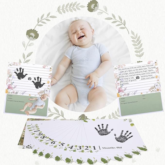 Keepsake Baby Memory Book for Boys and Girls, 1–12 Months Baby Hand and Footprint Kit, Timeless First Year Baby Book to Record Every Event, Newborn Baby Gifts for Mom/Parents (Card, Black)