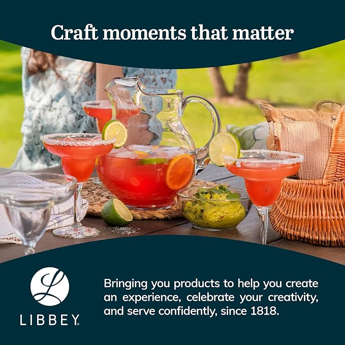 Libbey Acapulco Large Glass Pitcher Set of 2, 89 Oz, Clear, Tall Bubble Glass Pitchers with Handle, Durable Seam Design, Modern Pitcher Set for Iced Tea, Punch, and More