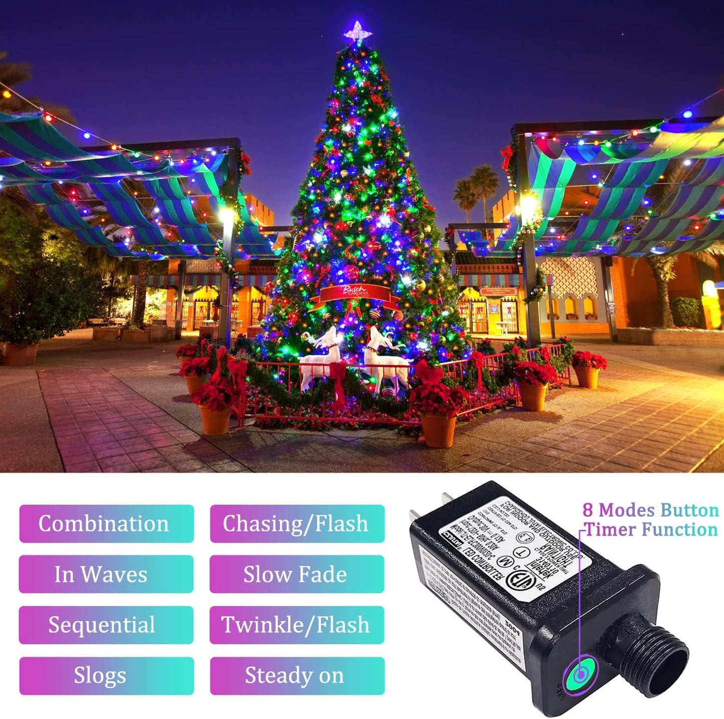 JMEXSUSS 500 LED Christmas Lights Outdoor Waterproof, Multicolor Christmas Tree Lights Plug in, 8 Modes Twinkle Fairy String Lights for Indoor Xmas Wedding Party Garden Decoration
