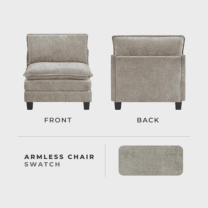 Lexicon Modular Sectional Sofa, Module for Sectional Couch, Armless Chair, Removable Cushion Cover, Soft Upholstery, Durable Frame, Customizable Comfort, Chenille Dark Pewter