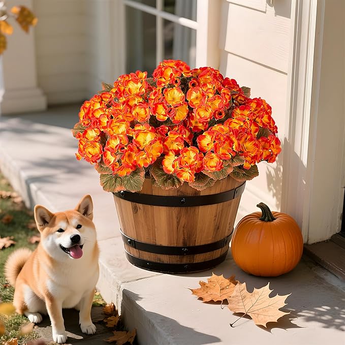 Ammyoo Fake Fall Flowers Artificial for Outdoors Decoration, 6 Bundles Faux Geranium Silk Flower Outside UV Resistant No Fade Artificial Floral for Home Garden Balcony Indoor Table Centerpieces Decor