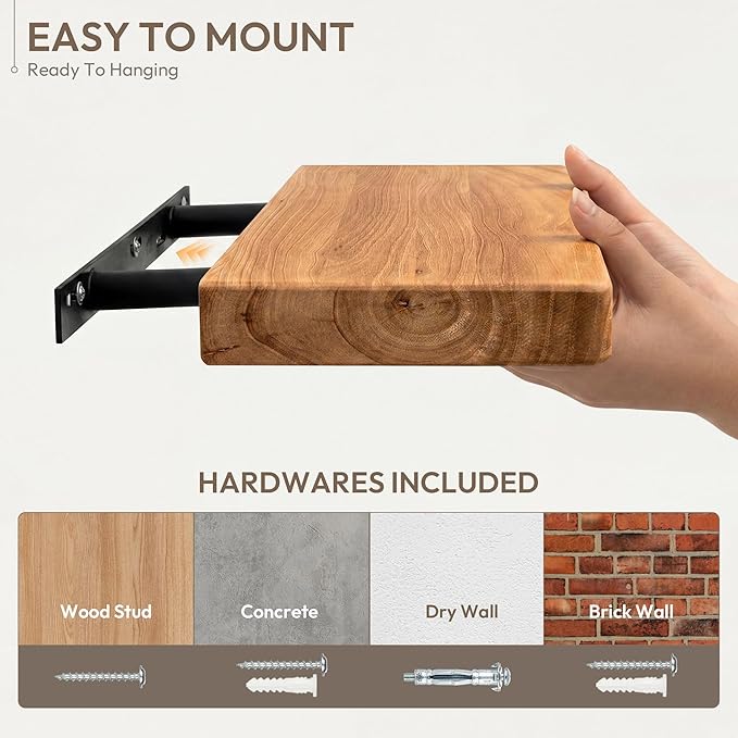 Marsmiles 72 inch Floating Shelves for Wall Solid Elm Wood Wall Mounted Shelves|Rustic Long Floating Shelves with Invisible Bracket for Bathroom Kitchen|Rounded Edge|Natural, 1 Pack