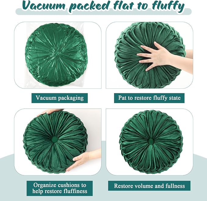 Drydiet 1 Pcs Round Throw Velvet Pillows Decorative Pleated Throw Pillows Diameter Accent Pumpkin Boho Chair Cushion for Couch Sofa Home Decoration (Deep Teal,15'')