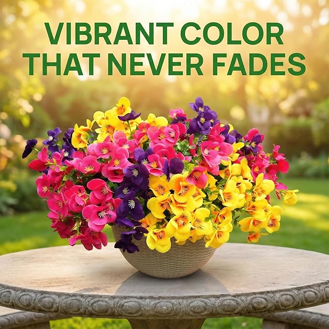 trytuny Artificial Flowers for Outdoor, Realistic Faux Plants for Outside Indoor Porch Patio Window Box Planter Home Decor (12pcs - Yellow Purple Rose red)