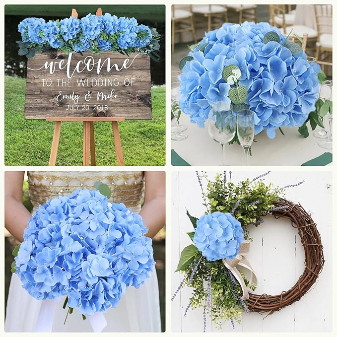 AVIVIHO 65pcs Blue Hydrangea Artificial Flowers Bulk (Not Squished, No Steaming Need) Silk Flowers with Stems Fake Flowers for Wedding Decor,Home,Baby Shower,Table Centerpieces Decoration