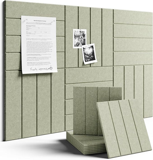 Fluxynara Felt Bulletin Board Tiles Large 36" x 24" Cork Board Alternative-6 Pack with 40 Adhesive Tabs, Thick Slat Wall Panels for Office Decor, Push Pin Board Wall Organizer Alternative - Sage Green