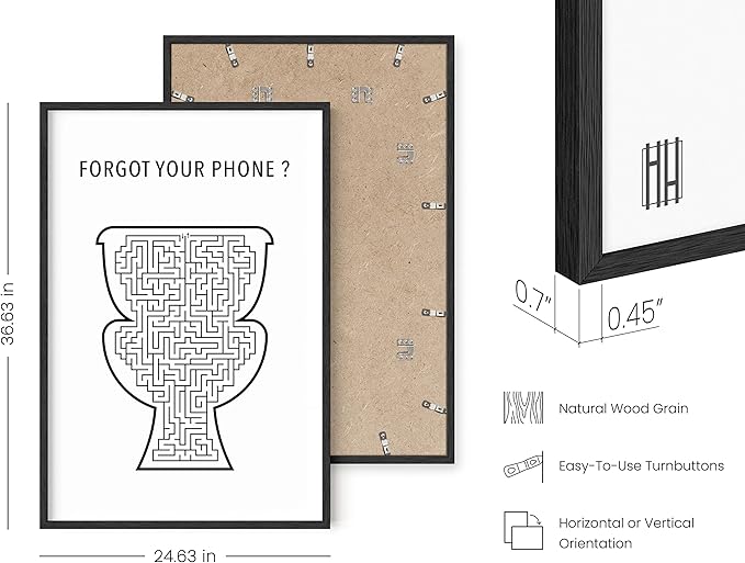 HAUS AND HUES Funny Bathroom Decor – Toilet Maze Wall Art, Humorous Bathroom Poster, Fun and Unique Restroom Sign for Home (24x36, Black Frame)