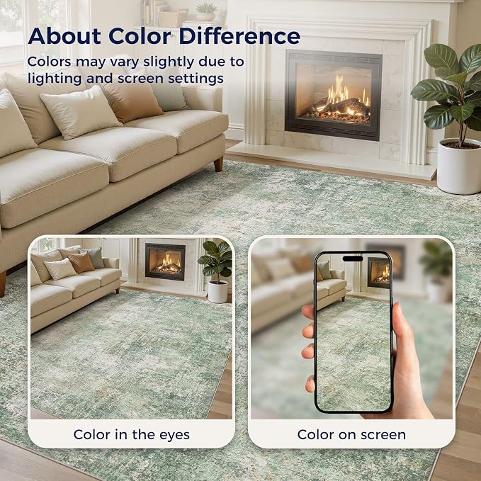 DMOYEST Area Rug Living Room Rugs - 5x7 Large Soft Indoor Neutral Modern Abstract Low Pile Washable Rug Carpet for Bedroom Dining Room Farmhouse Home Office - Green Grey
