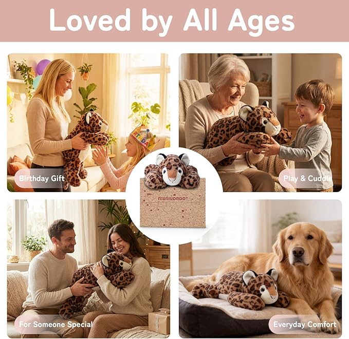 Niuniu Daddy 20" | 3.3lb Leopard Weighted Stuffed Animals for Kids & Adults, Weighted Plushies Pillow for Sleeping, Cute Lying Toy Large Huggable Gift for Everyday Comfort