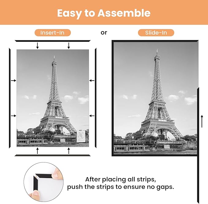 upsimples 18x24 Picture Frame Black 3 Pack, Scratch-Proof Poster Frames 18 x 24 for Photo Gallery - Slide-In Strips, Horizontal or Vertical Wall Mounting