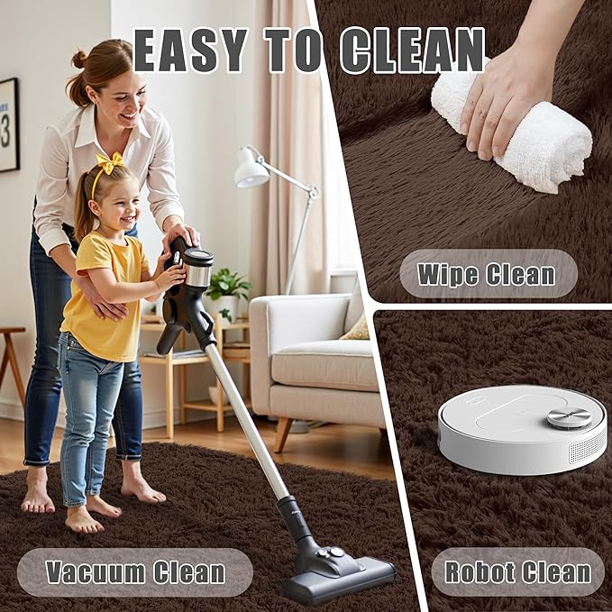 8x10 Area Rug for Living Room:Ultra Soft Fluffy Shag Brown Rugs,Large Fuzzy Plush Indoor Non Slip Carpet Washable Rug for Bedroom Kids Nursery Office Dorm Modern Decor(Brown 8'x10')