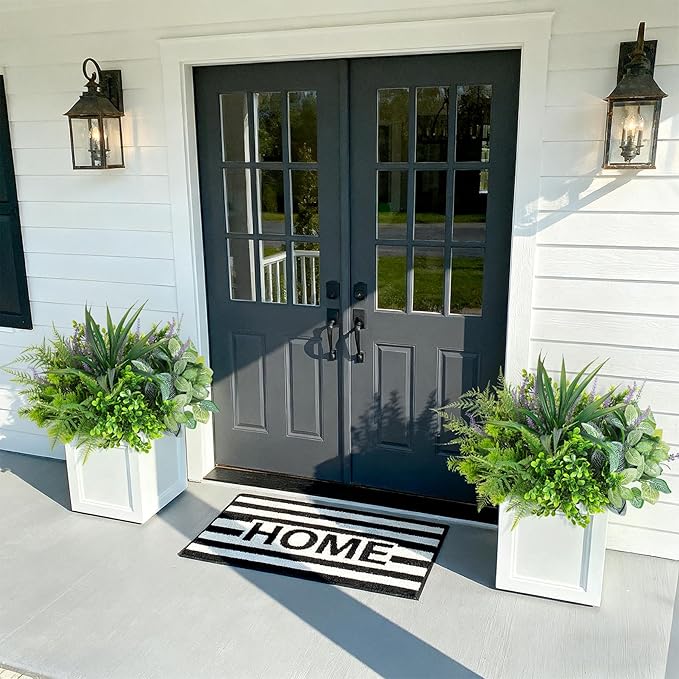 Hrobek Outdoor Faux Plants UV Resistant - 12 Bouquets Realistic Artificial Eucalyptus Fern Lavender Greenery for Patio Garden Front Porch Decor Weatherproof Fake Plants for Outside