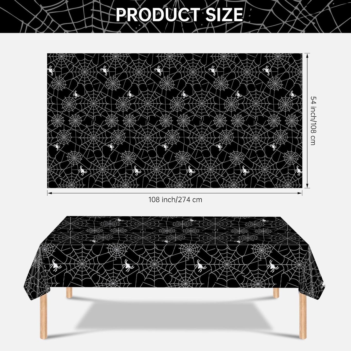2 Pcs Halloween Tablecloth - Plastic Halloweens Spider Webs Table Cloth, Black Disposable Rectangle Spiderweb Table Cover for Halloween Party Decorations Supplies Favors Tables Decor, 108 x 54 Inch