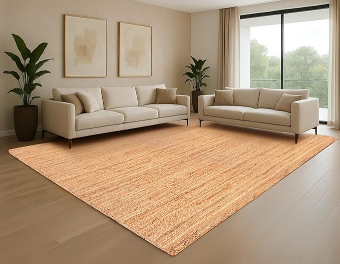 Hausattire Hand Woven Jute Braided Area Rug, 9’x12’ – Natural, Reversible Boho Rugs for Kitchen, Living Room, Bedroom I Farmhouse Decorative Floor Rug, 108x144 Inches
