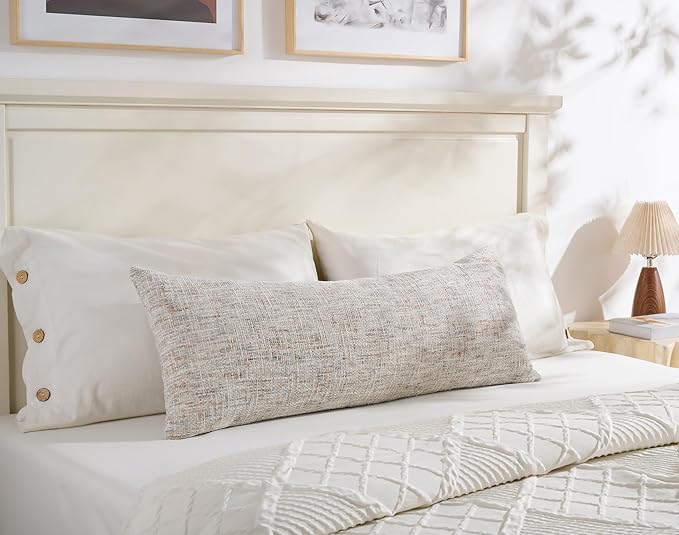 Textured Chenille Decorative Throw Pillow Cover for Bed 14x36 Soft Neutral Woven Lumbar Accent Boho Farmhouse Long Rectangle Cushion Case for Modern Home Decor Couch Sofa Bedroom Living Room