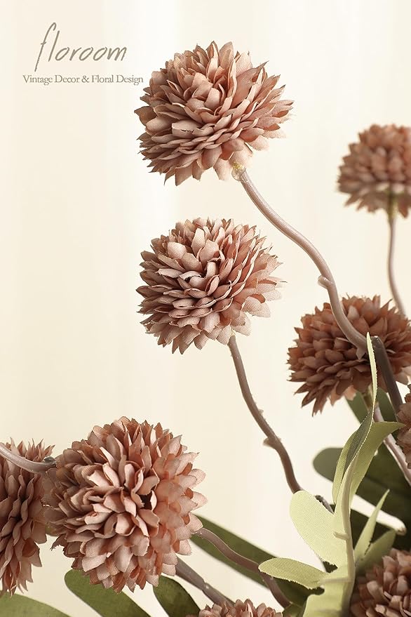Floroom 6pcs Light Taupe Faux Silk Mums Artificial Flowers, Bulk Fake Small Mini Chrysanthemums with Stems for DIY Wedding Centerpieces Floral Arrangements Vase Fillers Home Decorations