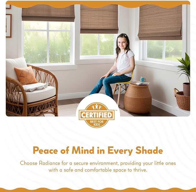 Radiance Cordless Bamboo Roman Shades for Windows - Flatstick Bamboo Blinds for Semi-Private Light Control - Easy to Lift & Fold Up Window Shades - Driftwood - 48 in. W x 64 in. L - (2216620E)
