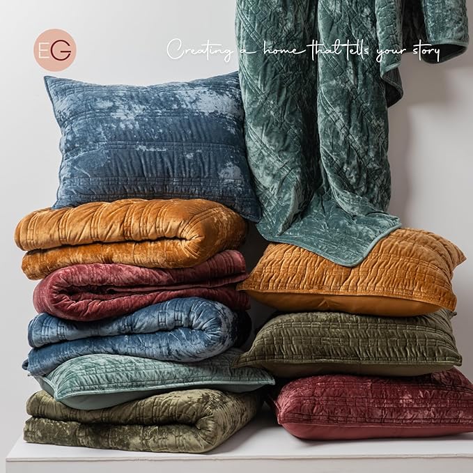 EVERGRACE Luxury Ruched Velvet Quilt King Size, Ultra Soft Bedspread Coverlet Set, Lightweight Velvet Comforter, Quilted Bedding Cover with 2 Matching Shams for All Season, Stormy Blue