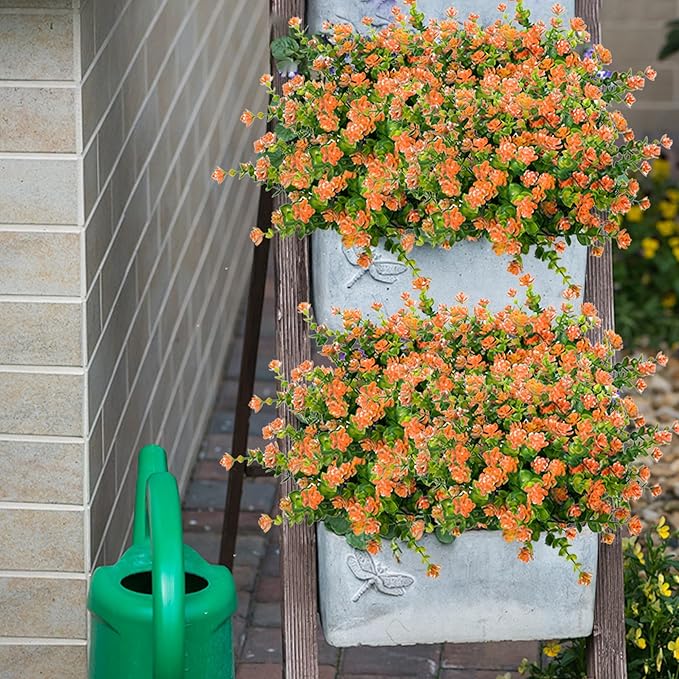 NETAP Outdoor Artificial Flowers UV Resistant, 20 Bundles Fake Realistic Floral Greenery Plants for Outside Porch, Window Boxes, Garden, Yard, Inside Home Table Decor, Orange