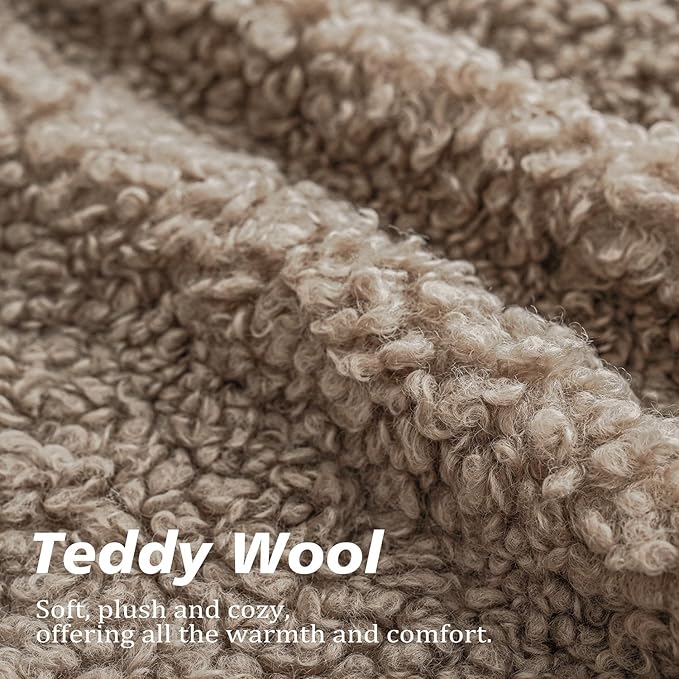Foindtower 2 Pieces Teddy Faux Fur Throw Pillow Cover Decorative Sherpa Pillow Fuzzy Sheepskin Accent Cushion Case Soft Fleece Pillowcases for Bed Couch Living Room 18x18 Inch Khaki