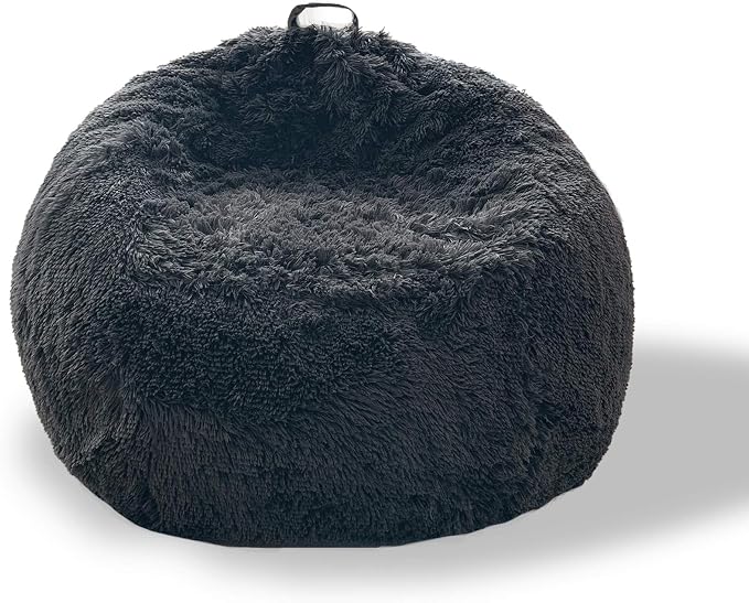 BCU Bean Bag Chairs for Kids and Adults Without Filler (Cover Only) Comfy Plush Fluffy Bean Bag Chair Cover Lazy Sofa Cover for Bedroom Living Room, Dark Grey