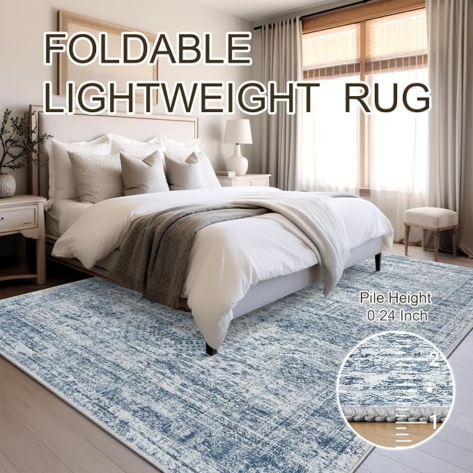 Soalmost 6x9 Area Rug for Living Room Washable 6x9 Non-Slip Modern Rugs for Bedroom Dinning Room Ultra-Thin Indoor Blue