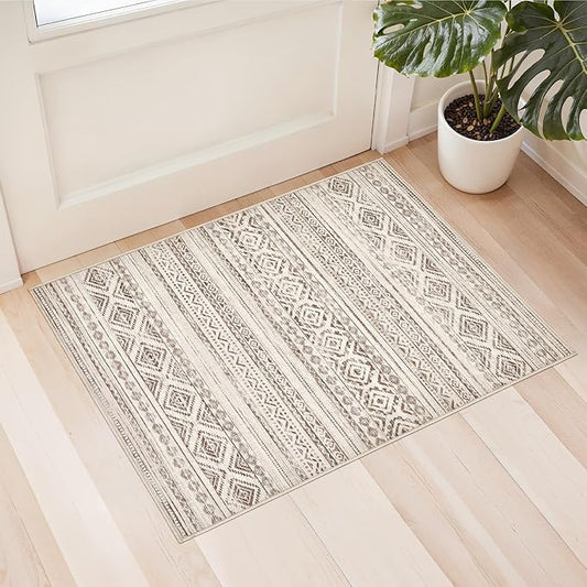 cotiled Washable 2x3 Entryway Rug: Washable Boho Rugs with Non Slip Backing Small Soft Indoor Stain Resistant Carpet for Kitchen Front Lightweight Home Decor Dark Brown
