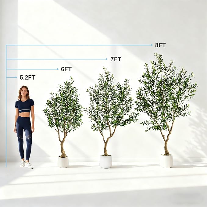 Erimda 8FT Faux Olive Tree with Tall Exquisite Planter Artificial Olive Tree Tall, Potted Fake Olive Plant with 2070 Real Touch Leaves, Indoor Outdoor Home Garden Office Decor