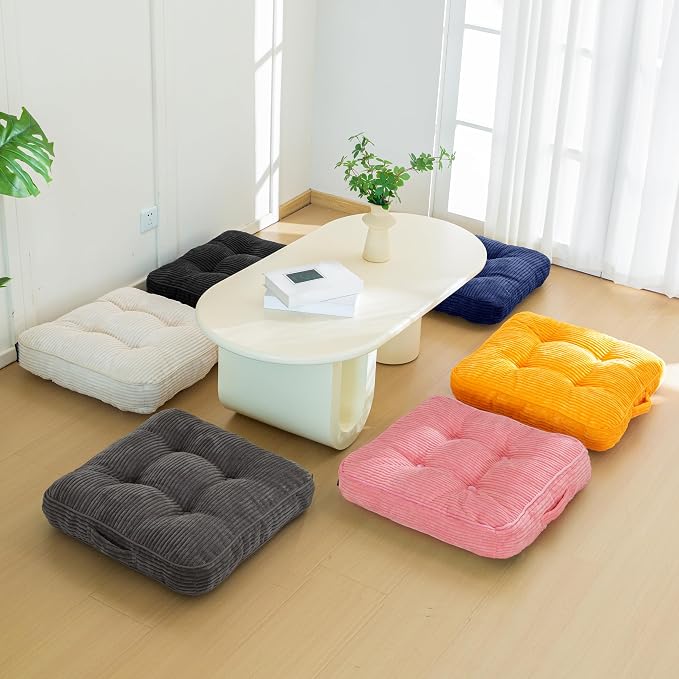 HIGOGOGO Floor Pillow Cushion for Adults, Meditation Cushion Pillow, Large Square Floor Sitting, Tufted Corduroy Cover, for Tatami Living Room or Yoga, 22x22 Inch, Pink