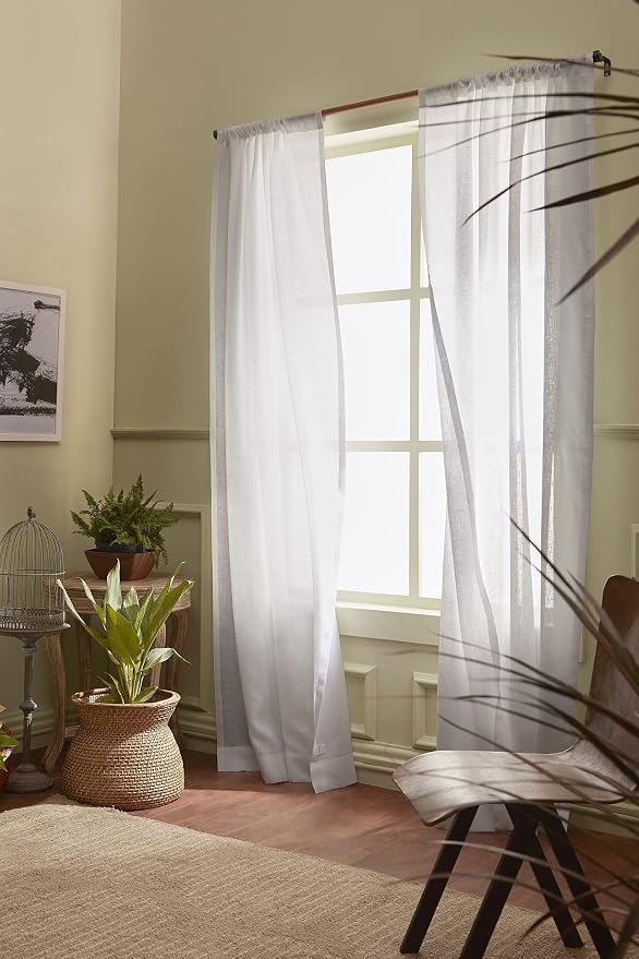 Solino Home White Linen Sheer Curtain 84 Inch - 100% Pure Linen European Flax Window Treatment Panel 52 x 84 Inch - Light Filtering Rod Pocket Curtain for Living Room, Bedroom - 1 Panel
