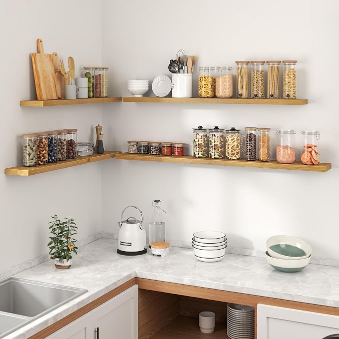 Heimlove Floating Shelves for Wall 32 Inch,Mounted Storage Wood Shelves with Invisible Brackets Hanging Shelf for Bedroom Living Room Kitchen Office,Set of 2,Oak Color