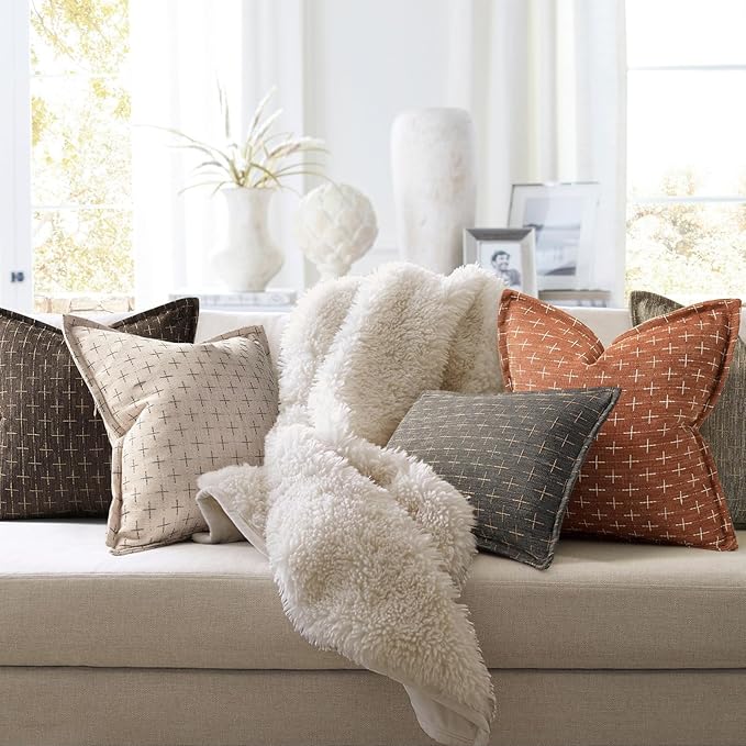 ZWJD Fall Pillow 12x20 Pillow Covers Set of 2 Soft Polyester Textured Rust Pillow Covers with Stylish Flange Edge Cozy Farmhouse Throw Pillows for Couch Bed Sofa Living Room Fall Decor
