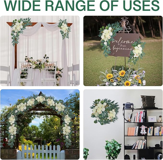 Wedding Arch Flowers (2pack),Flower Arch Stand,Flower Garland,for Wedding Outdoor Decorations Floral swags and Garlands Chair Decorations etc isle Decor,Reusable.（White）