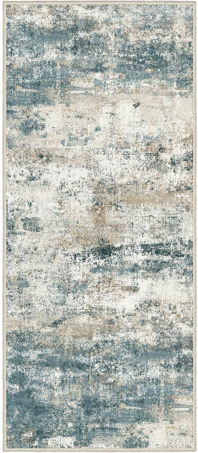 BEIMO Runner Rug for Hallway Kitchen, 2'6"x6' Machine Washable Runners Rug for Entryway, Soft Modern Abstract Throw Rugs, Low Pile Floor Cover with Non Slip Backing, Navy Beige