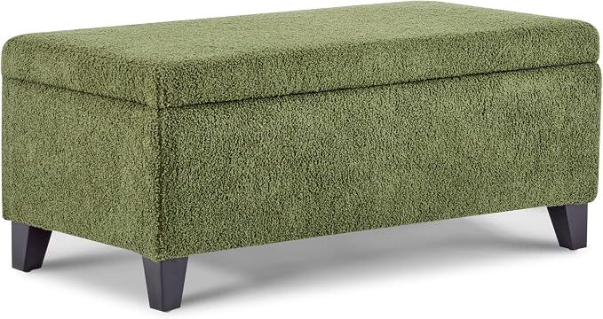 Christopher Knight Home Vayne Boucle Storage Ottoman, Rectangular Ottoman Bench, Birch Wood Legs, Upholstered Ottoman with Storage, Foot Rest Bench for Living Room, Entryway and Bedroom, Green
