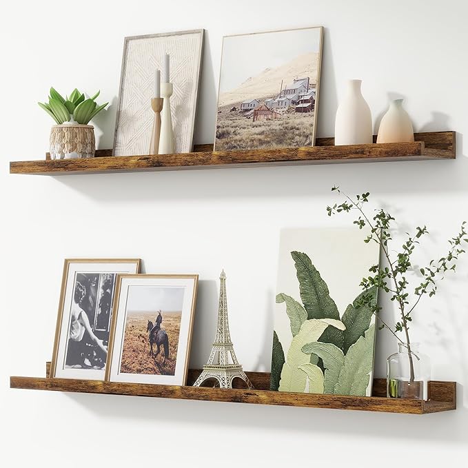 FLYJOE Picture Ledge Shelf, Floating Shelves Set of 2, 40 Inches Nursery Book Shelves for Toys Storage, Kids Bookshelf Wall Mounted for Living Room Bedroom Decor Books Photo Frames, Rustic Brown