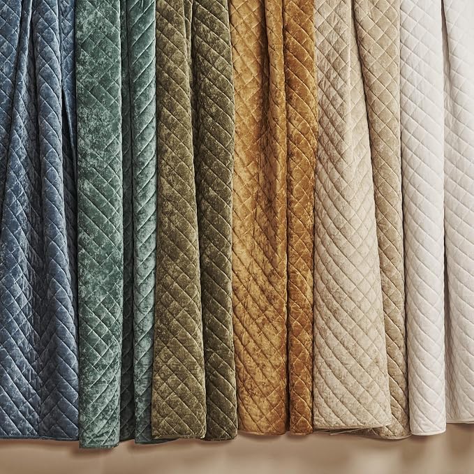 EVERGRACE Luxury Velvet Quilt Set Queen Size, Diamond Quilted Lightweight Velvet Comforter for All Season, Ultra Soft Oversized Bedspread Coverlet Bedding Set with 2 Pillow Shams, Olive Green | Luxe Velvet