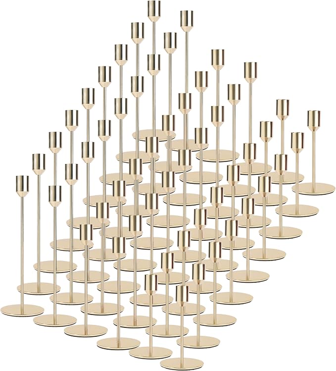 Gold Candlestick Holders Set of 54, Brass Gold Taper Candle Holders Bulk for Candlesticks Vintage Candle Sticks Holder Decor for Table Centerpiece Wedding Birthday Party Christmas Home Decor