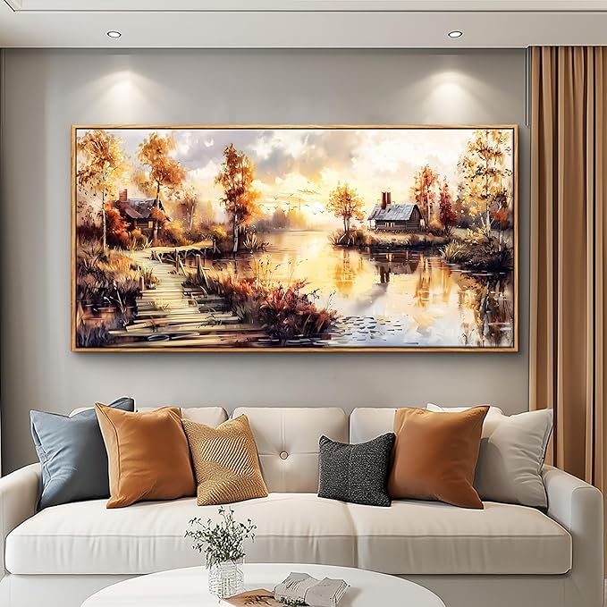 XIGUANGART Landscape Wall Art, Nature Wall Decor,Large Rustic Painting Wall Art Farmhouse Picture for Living Room Vintage Home Bedroom Decoration Modern art Framed Artwork Cottage Wall Decor 20x40inch