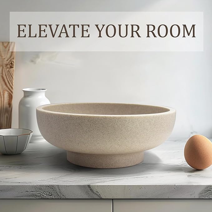 LIN CHUAN Large Decorative Bowl, Fruit Bowl for Kitchen Counter, Modern Resin Bowl for Home Decor, Key Holder for Entry Table, Sand Beige